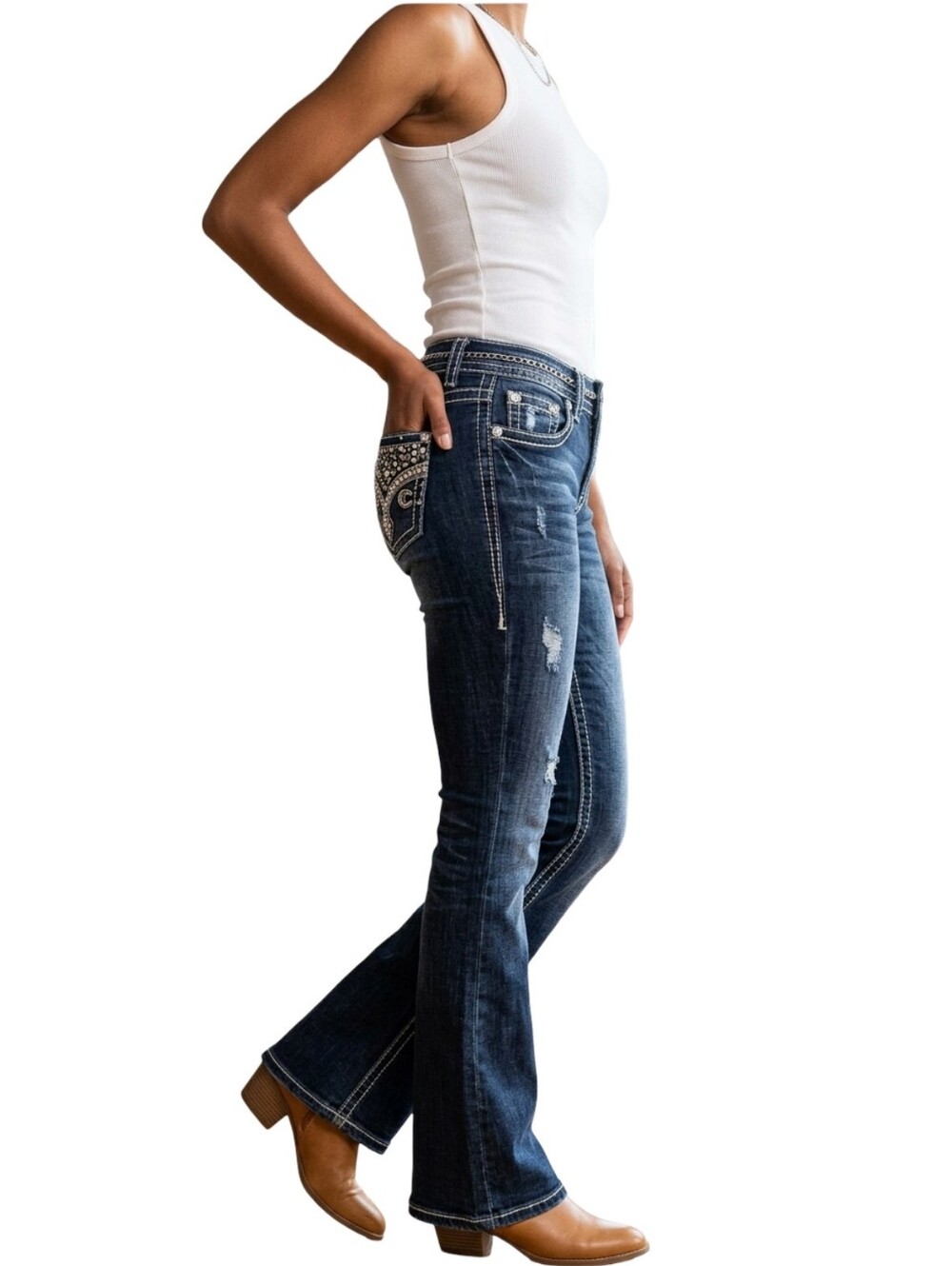 Cello Bling Pocket Low Rise Bootcut Flare Jeans Women's Size 5 (28x31) Y2K